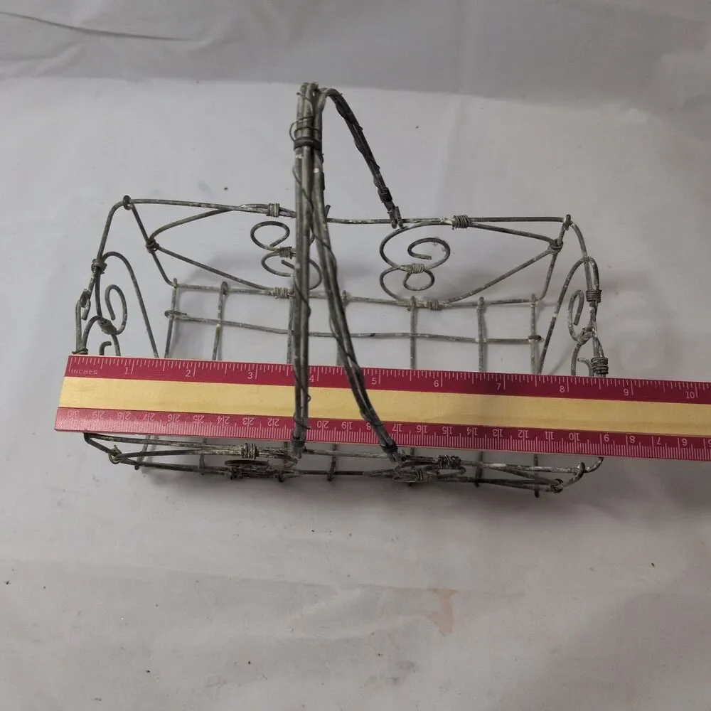 Vintage-Style Scrolled Wirework Decorative Basket with Handle – 8